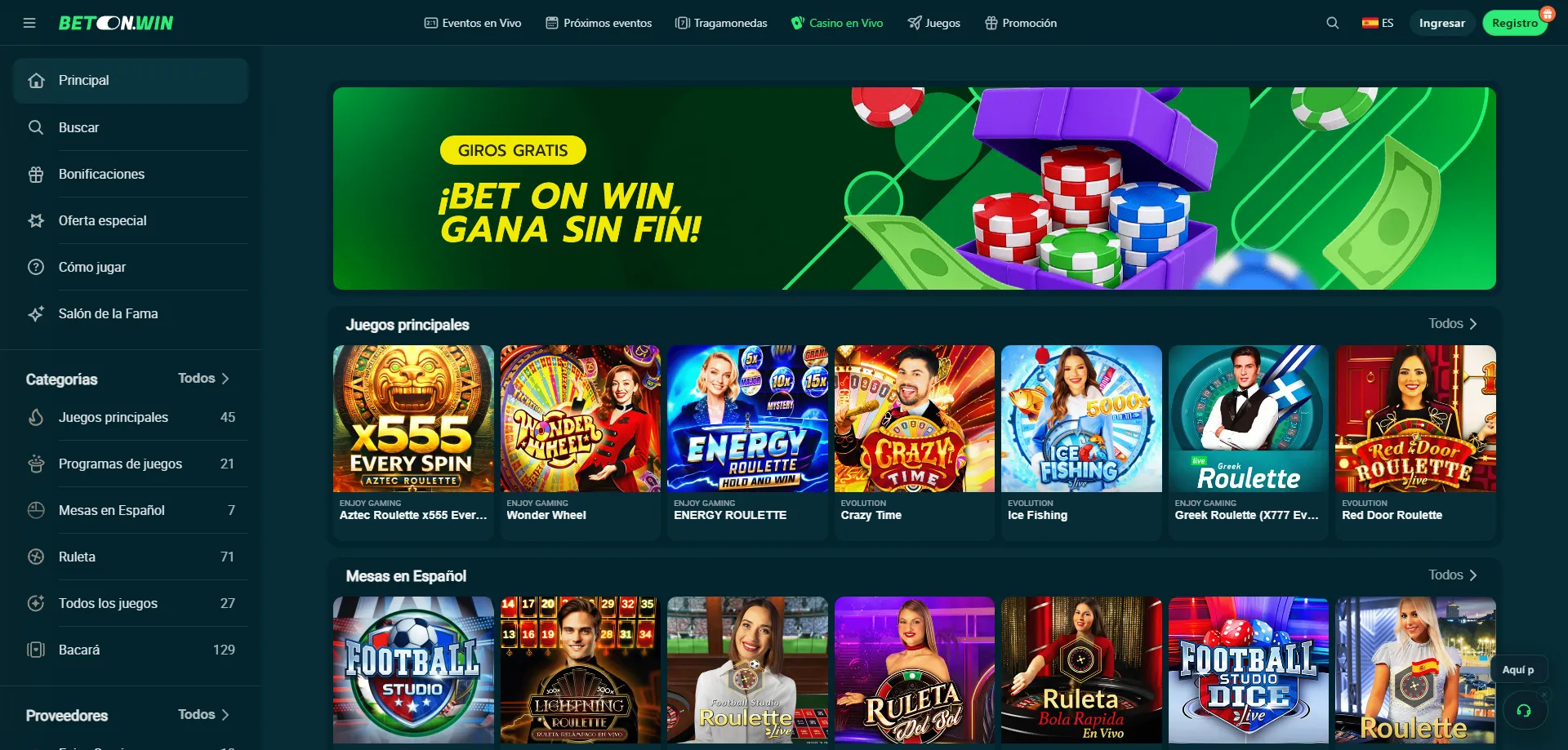 Lobby de tragamonedas en BetonWin Casino &mdash; mejores t&iacute;tulos 2026