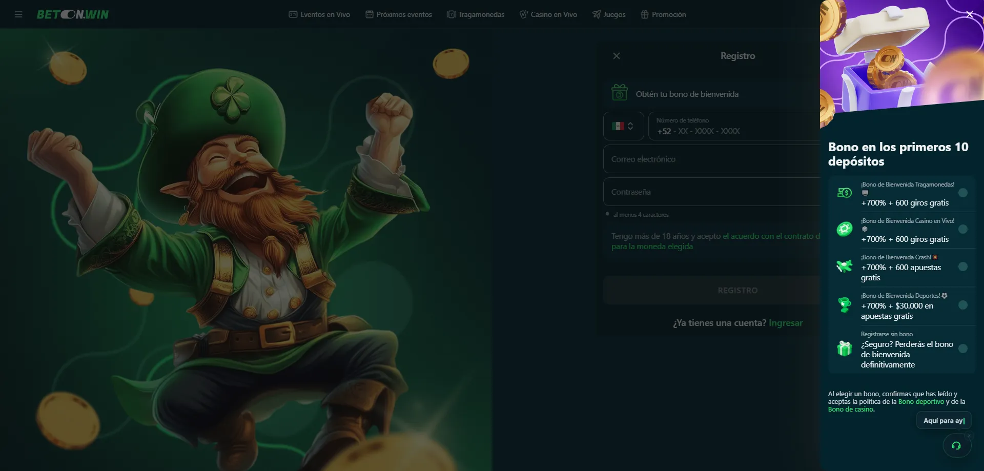 Proceso de registro en BetonWin Casino paso a paso