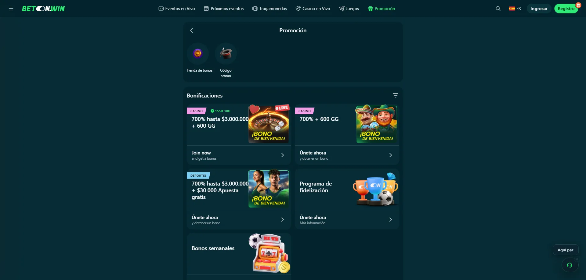 Bonos de dep&oacute;sito y giros extra en BetonWin Casino